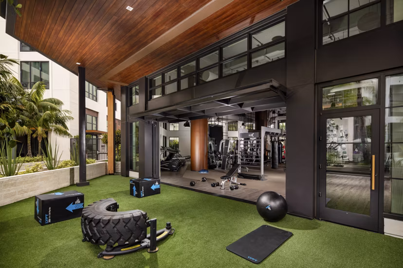 State-of-the-art fitness center with modern equipment at One Paseo Living Apartments