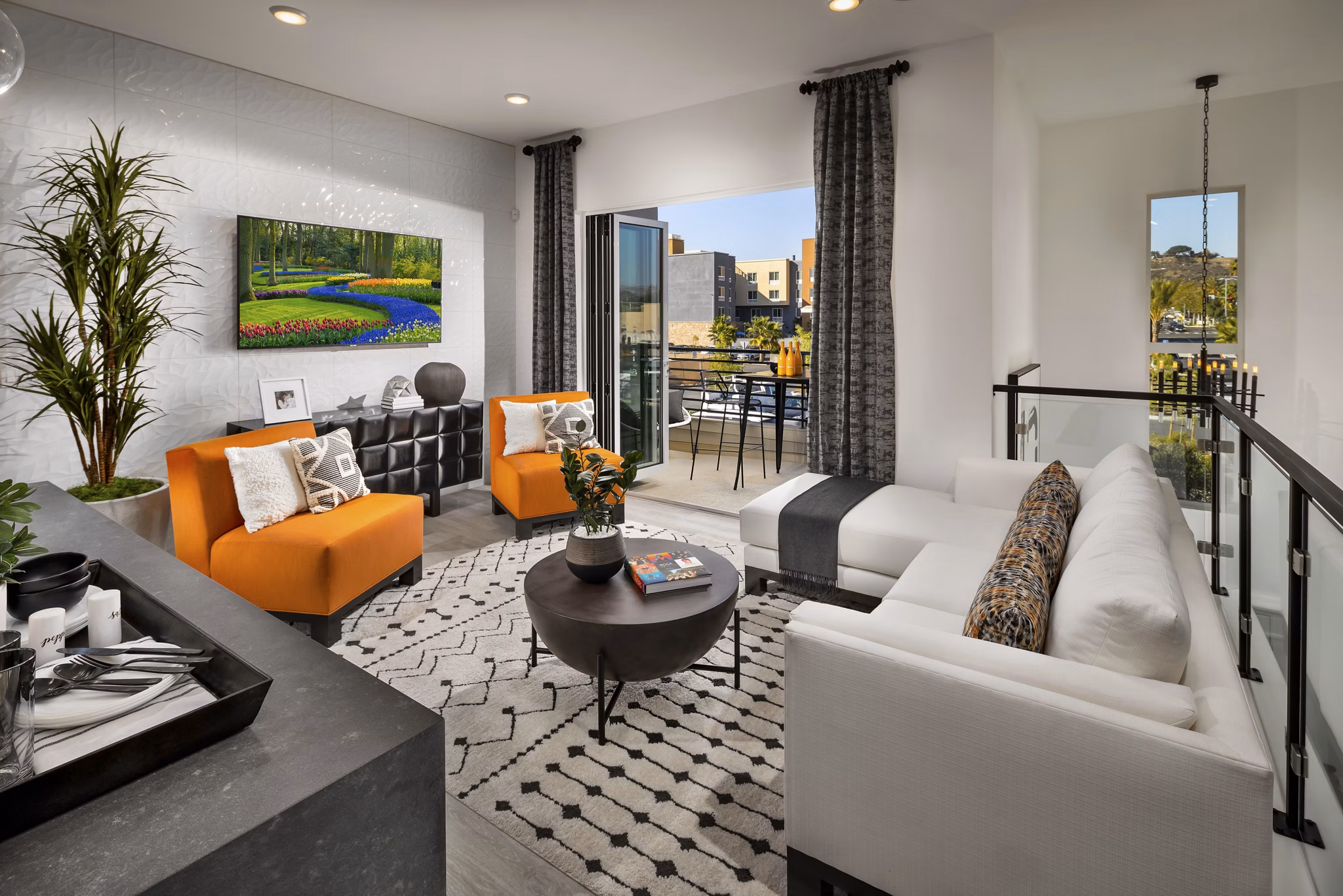 Spacious living room with modern furnishings in Anden luxury apartments