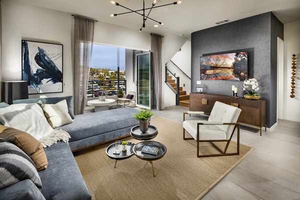Spacious living room with modern decor at Anden luxury apartments in downtown Denver