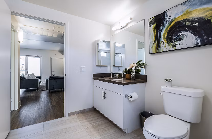 Elegant bathroom featuring modern fixtures at CC Tan Center Apartments