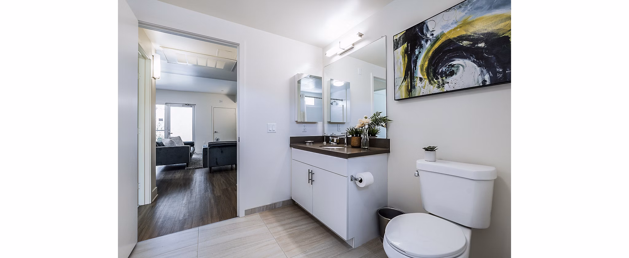 Elegant bathroom featuring modern fixtures at CC Tan Center Apartments