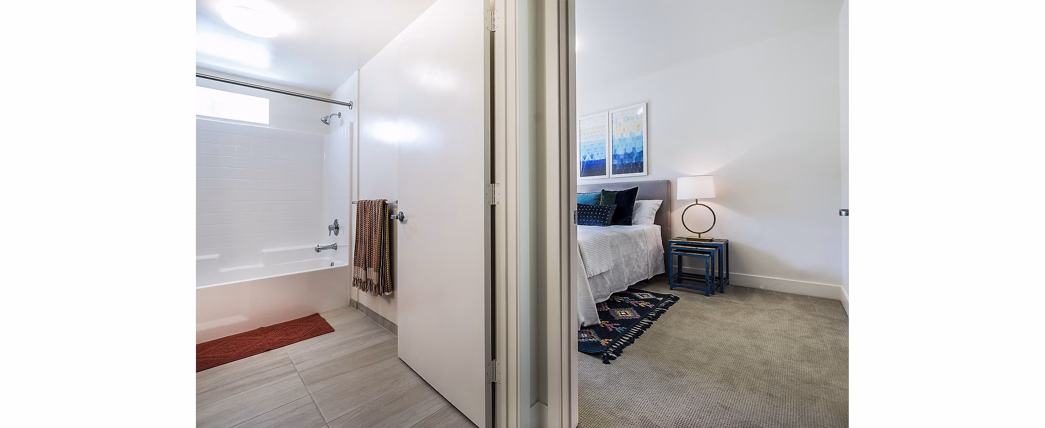 Cozy bedroom with modern furnishings at CC Tan Center Apartments