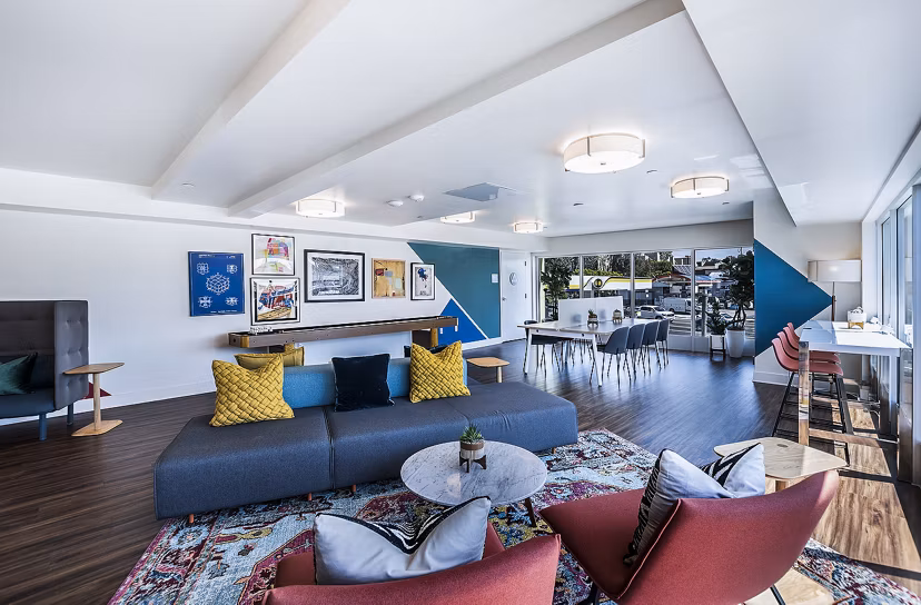 Elegant clubhouse lobby with modern decor at CC Tan Center Apartments