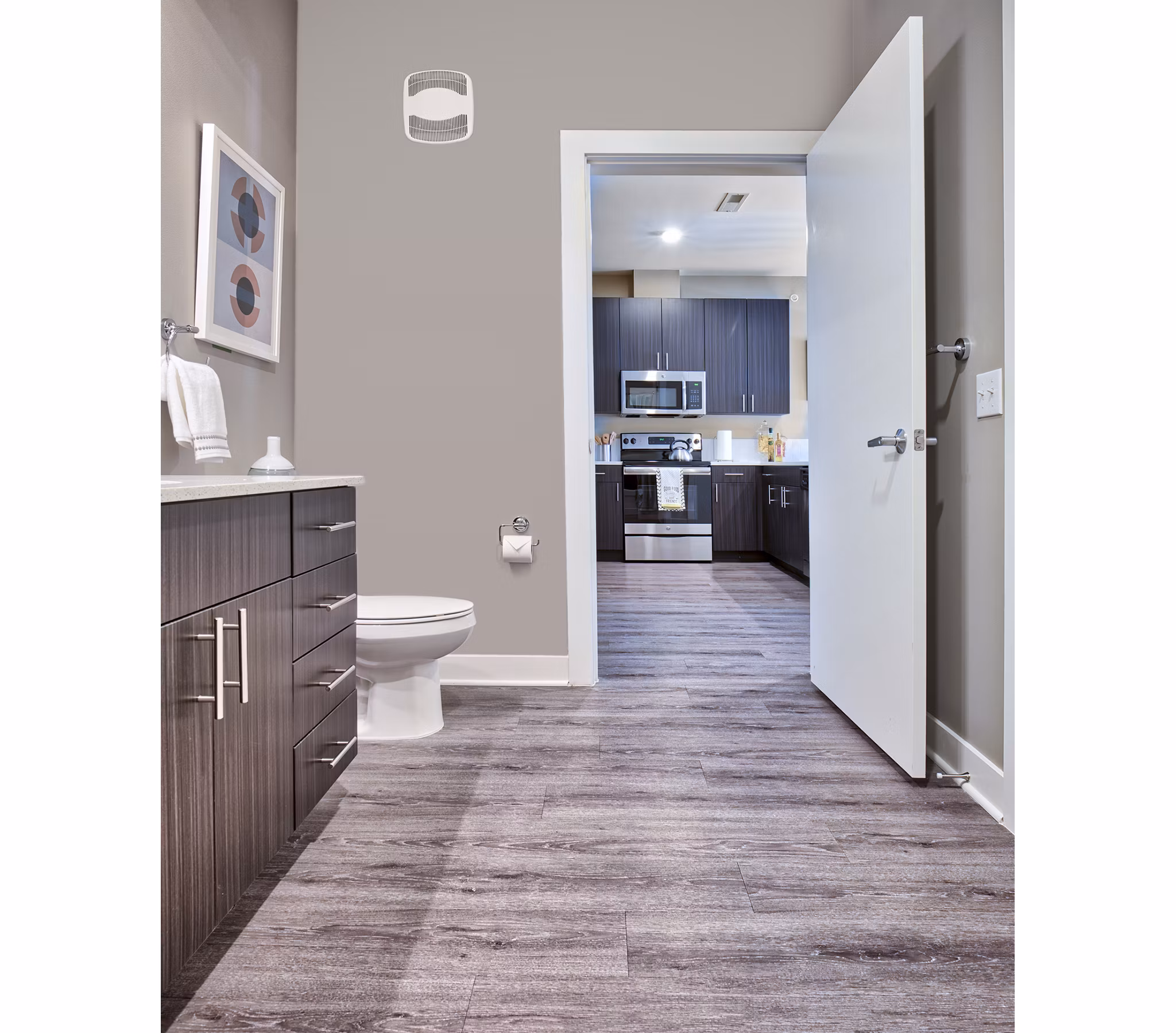 Modern bathroom with sleek fixtures at Ridge at Robinson Apartments