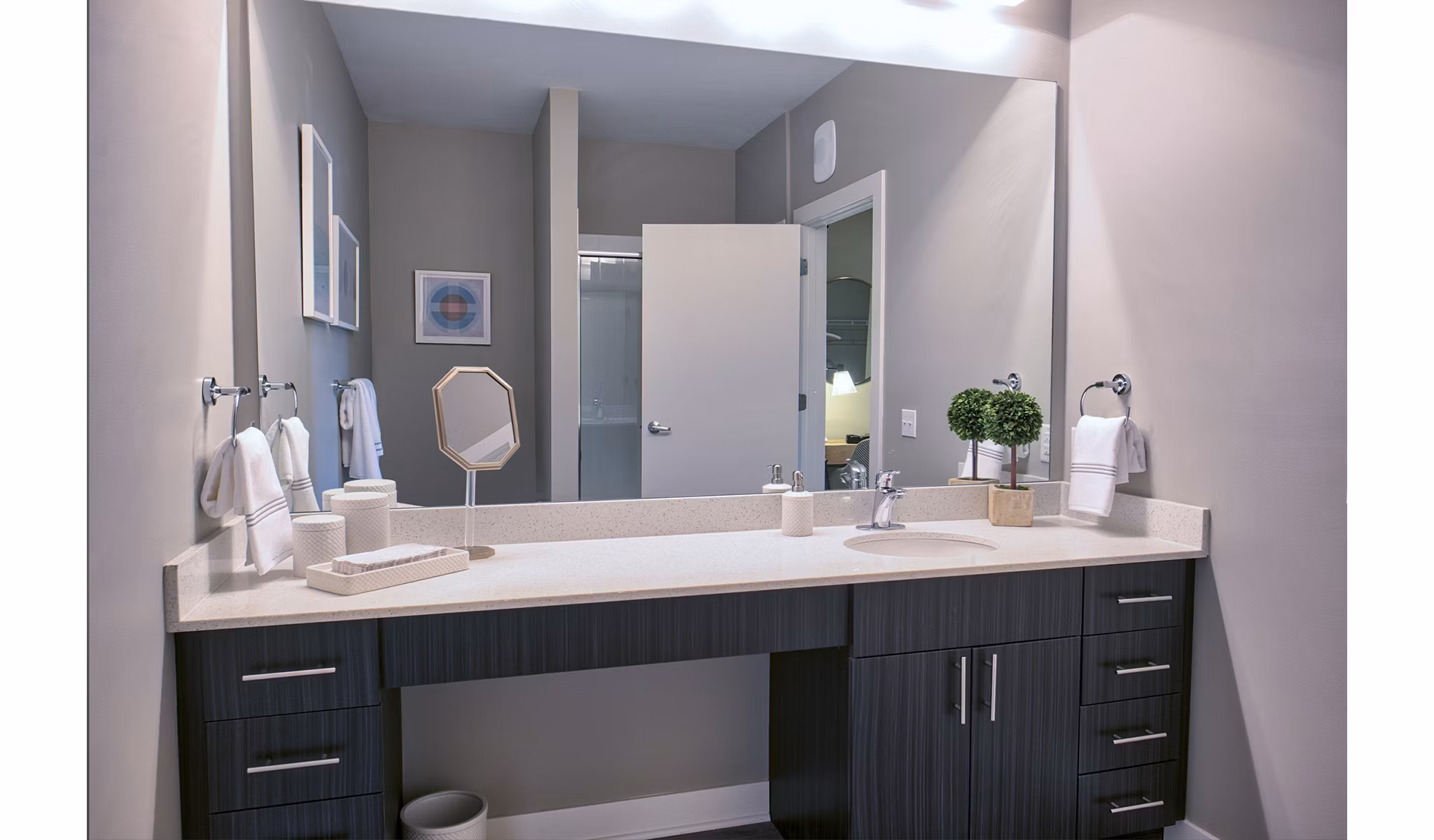 Modern bathroom with sleek design elements at Ridge at Robinson Apartments