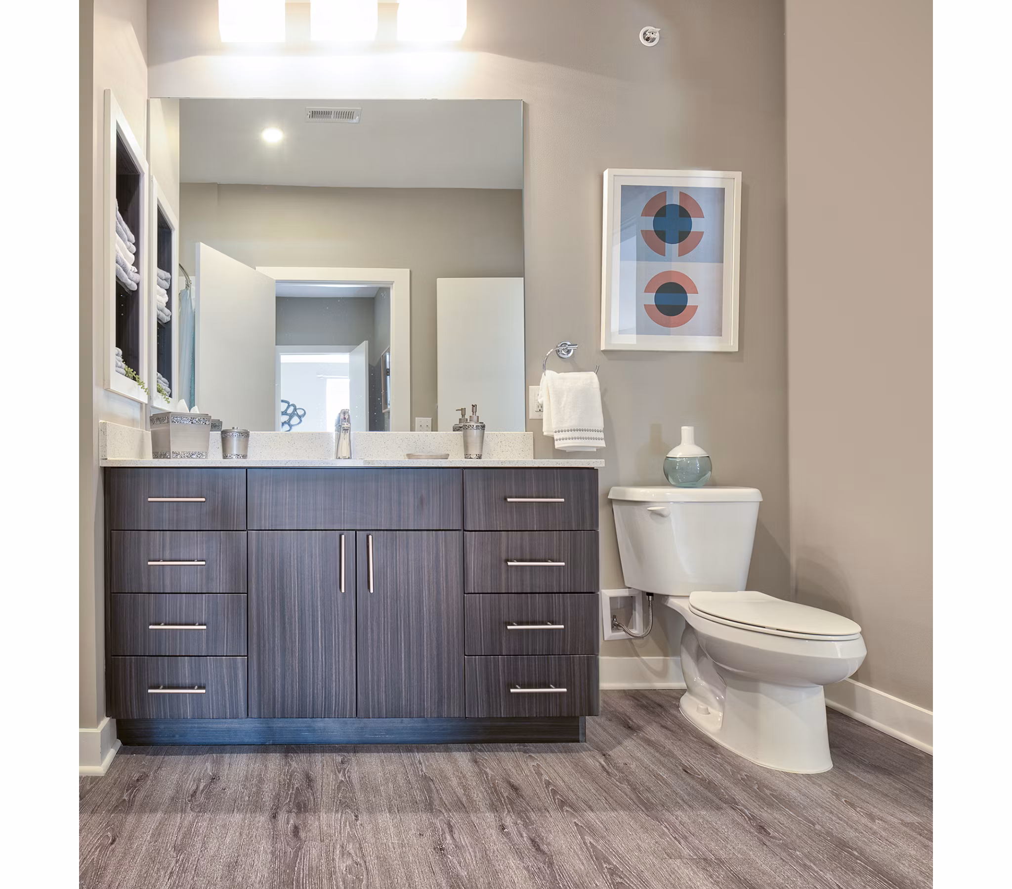 Modern bathroom with sleek fixtures at Ridge at Robinson Apartments, luxury living experience