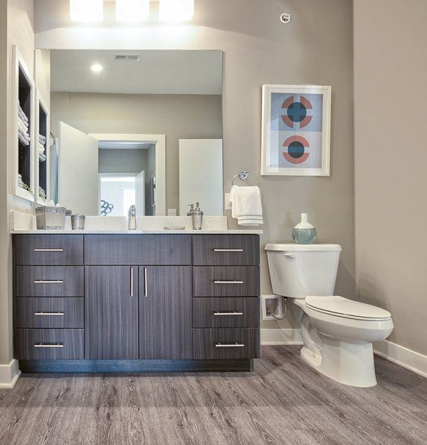 Modern bathroom with sleek fixtures at Ridge at Robinson Apartments, luxury living experience