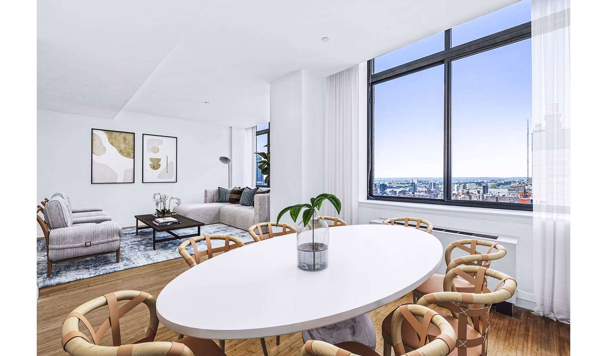 800 Sixth Apartments: Elegant dining room with modern furnishings in downtown luxury setting