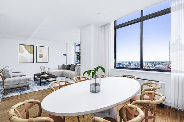 800 Sixth Apartments: Elegant dining room with modern furnishings in downtown luxury setting