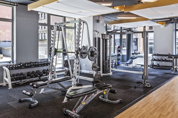Modern fitness center with state-of-the-art equipment at 800 Sixth Apartments, ideal for enhancing your fitness routine
