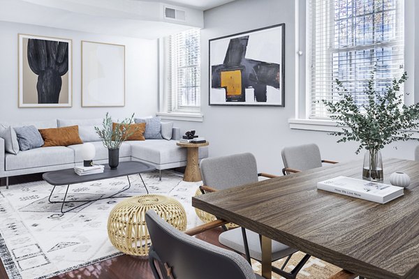 living room at Quaker Court at University City Apartments