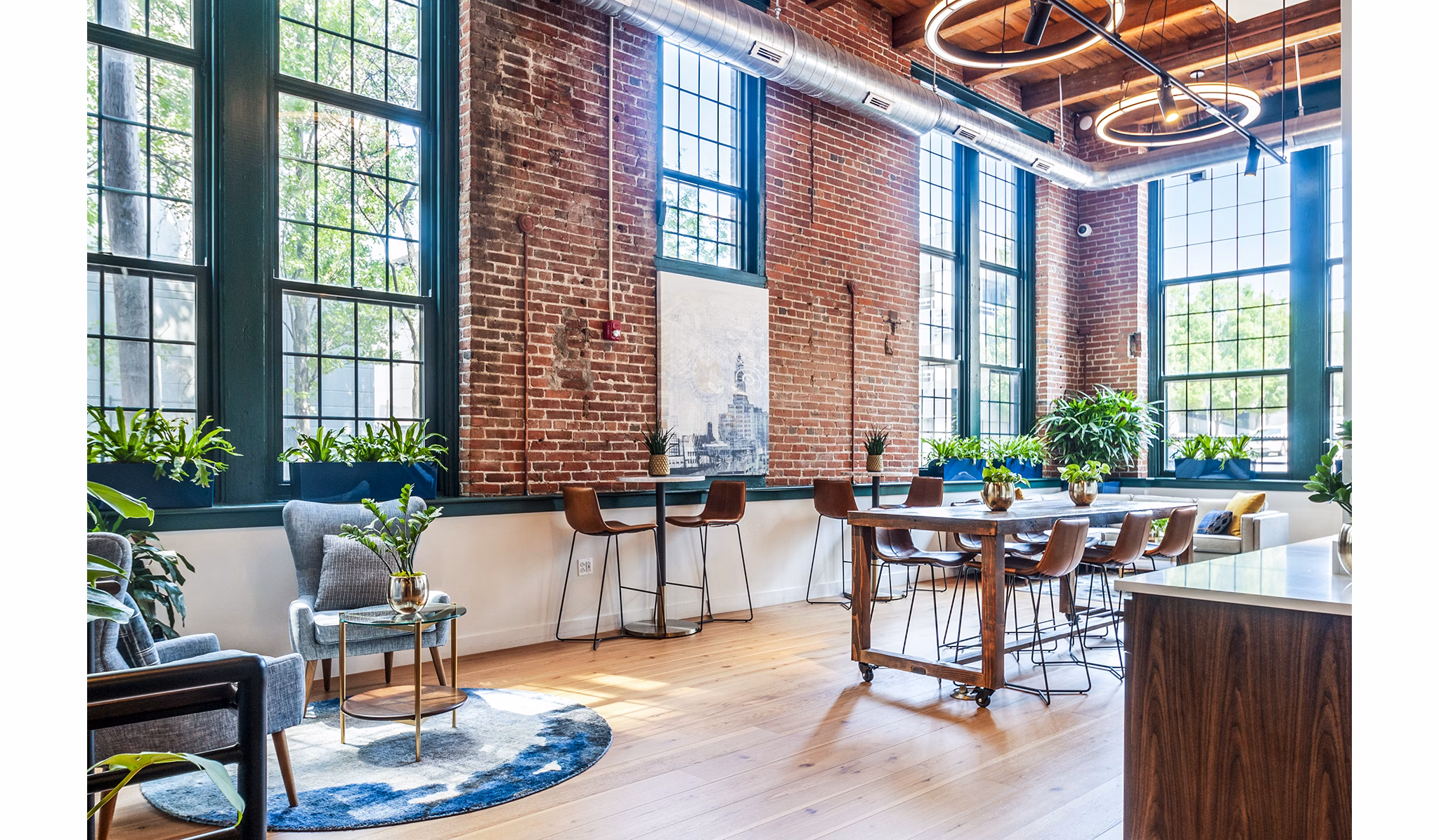 Modern clubhouse with sleek design at Logan Lofts Apartments