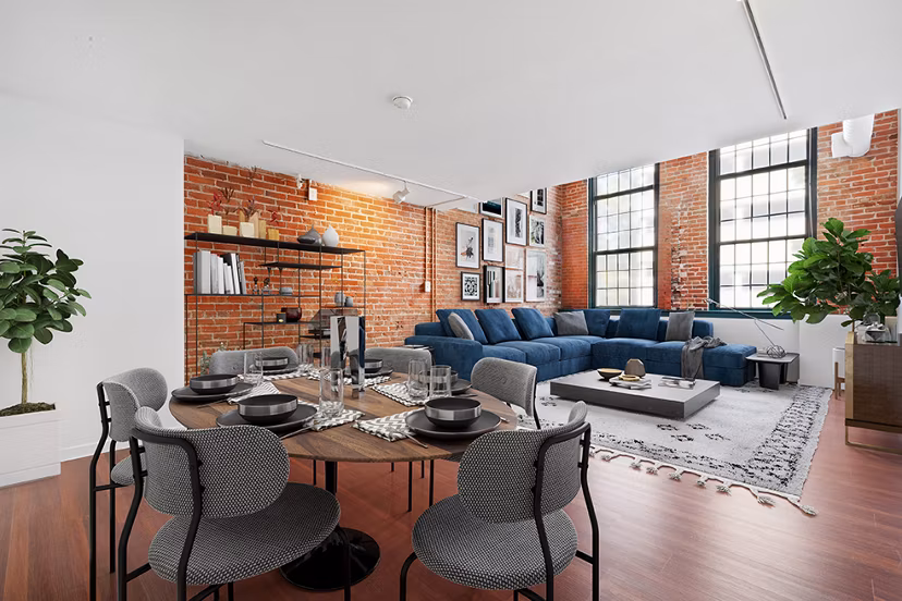 Modern dining area with stylish decor in Logan Lofts luxury apartments