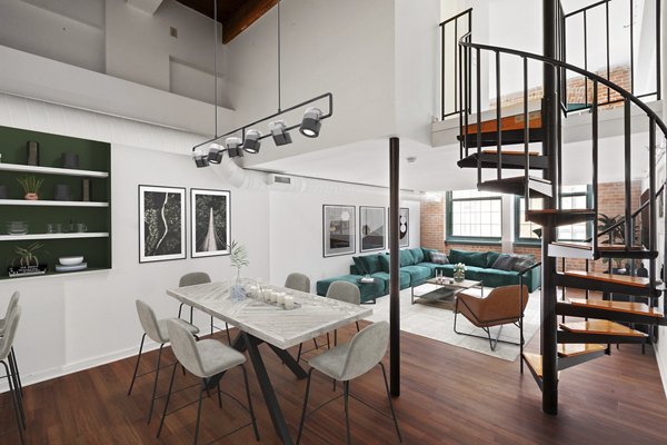 Stylish dining area with elegant furniture at Logan Lofts luxury apartments