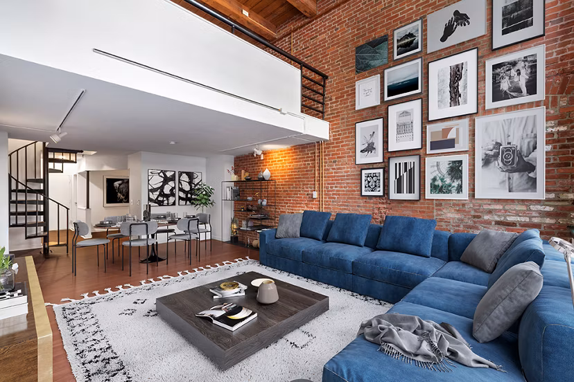 Modern living room with stylish furnishings in Logan Lofts luxury apartments