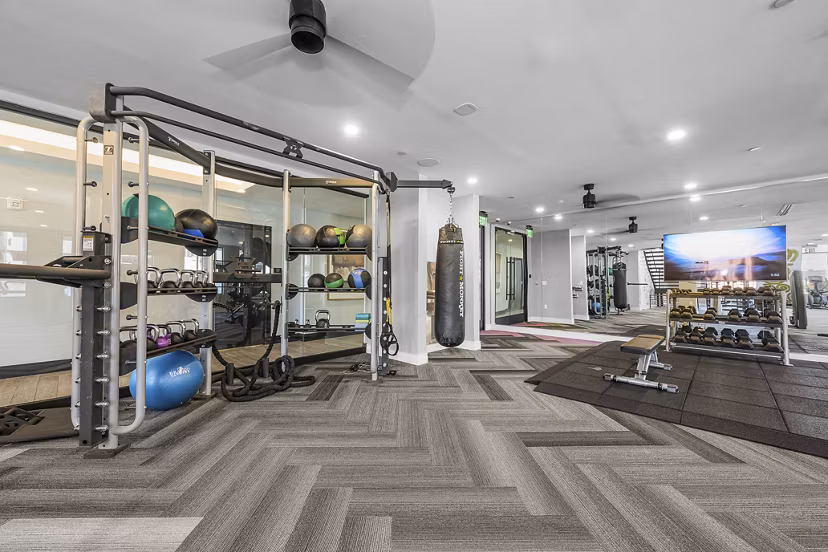 fitness center at The Atherton Apartments