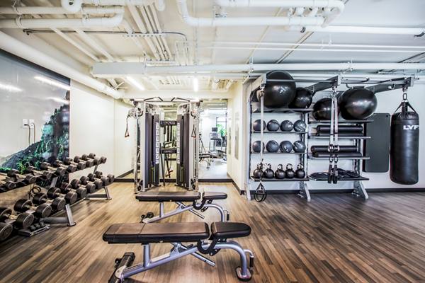 fitness center at The Rise Hayes Valley Apartments