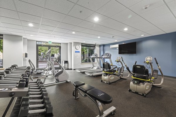 Fitness center with modern equipment at Destinations Lynnwood Apartments for luxury living