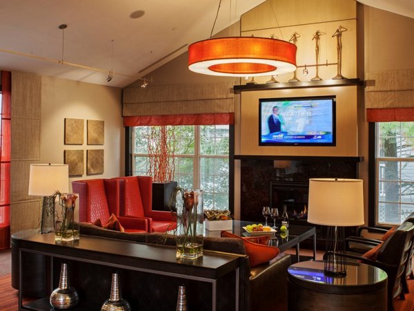 Elegant clubhouse at Mountain View Crossing featuring cozy seating and modern design, ideal for luxury apartment living