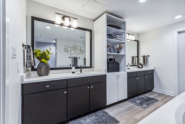 Modern bathroom with sleek finishes in Broadstone on Trinity Apartments