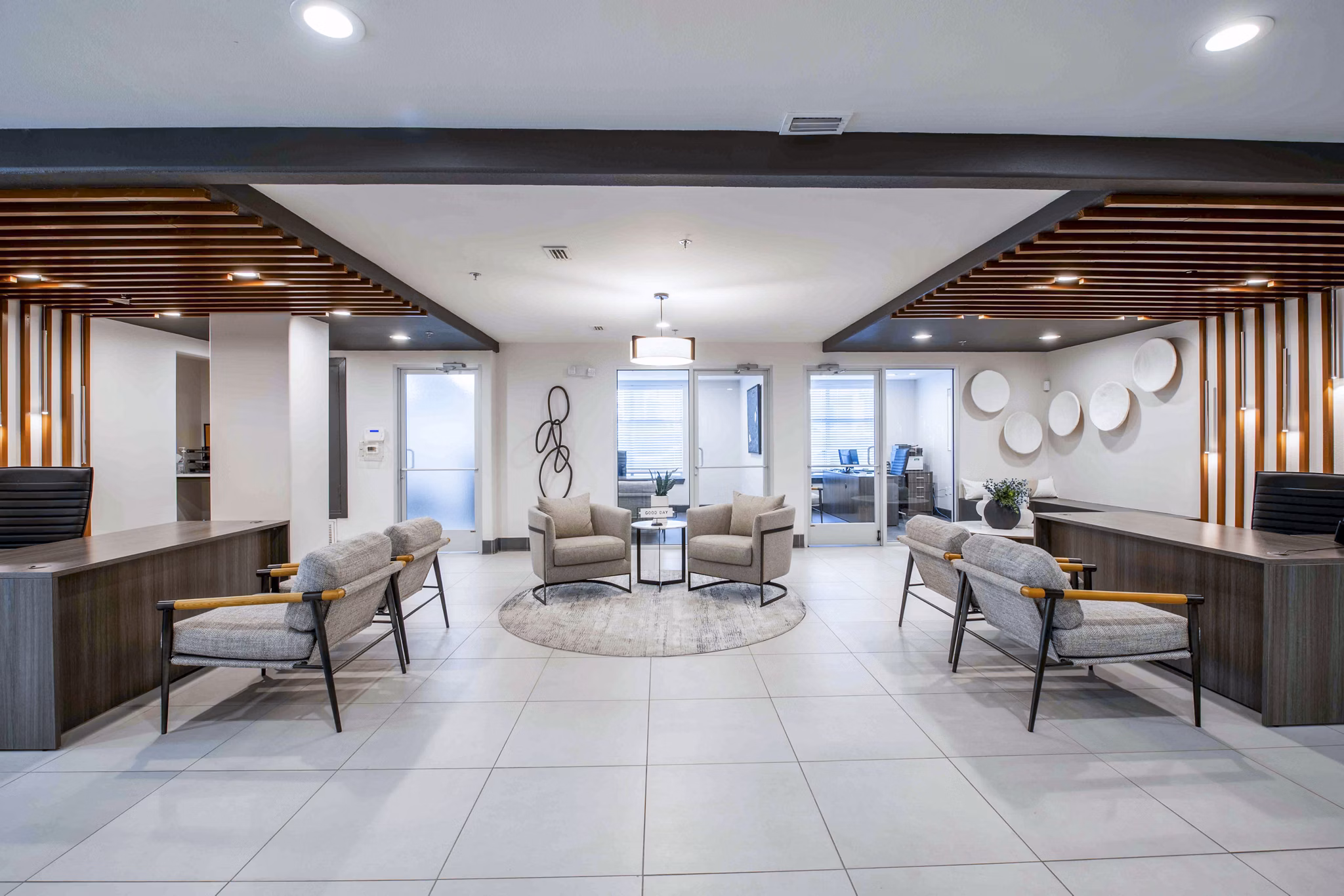 Elegant clubhouse lobby featuring modern seating at Broadstone on Trinity Apartments