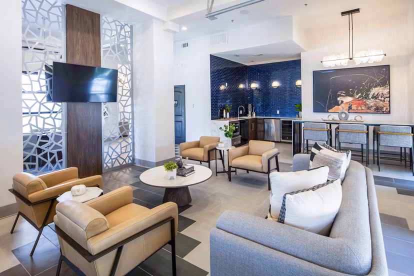 Welcoming lobby with modern seating and decor at Broadstone on Trinity Apartments