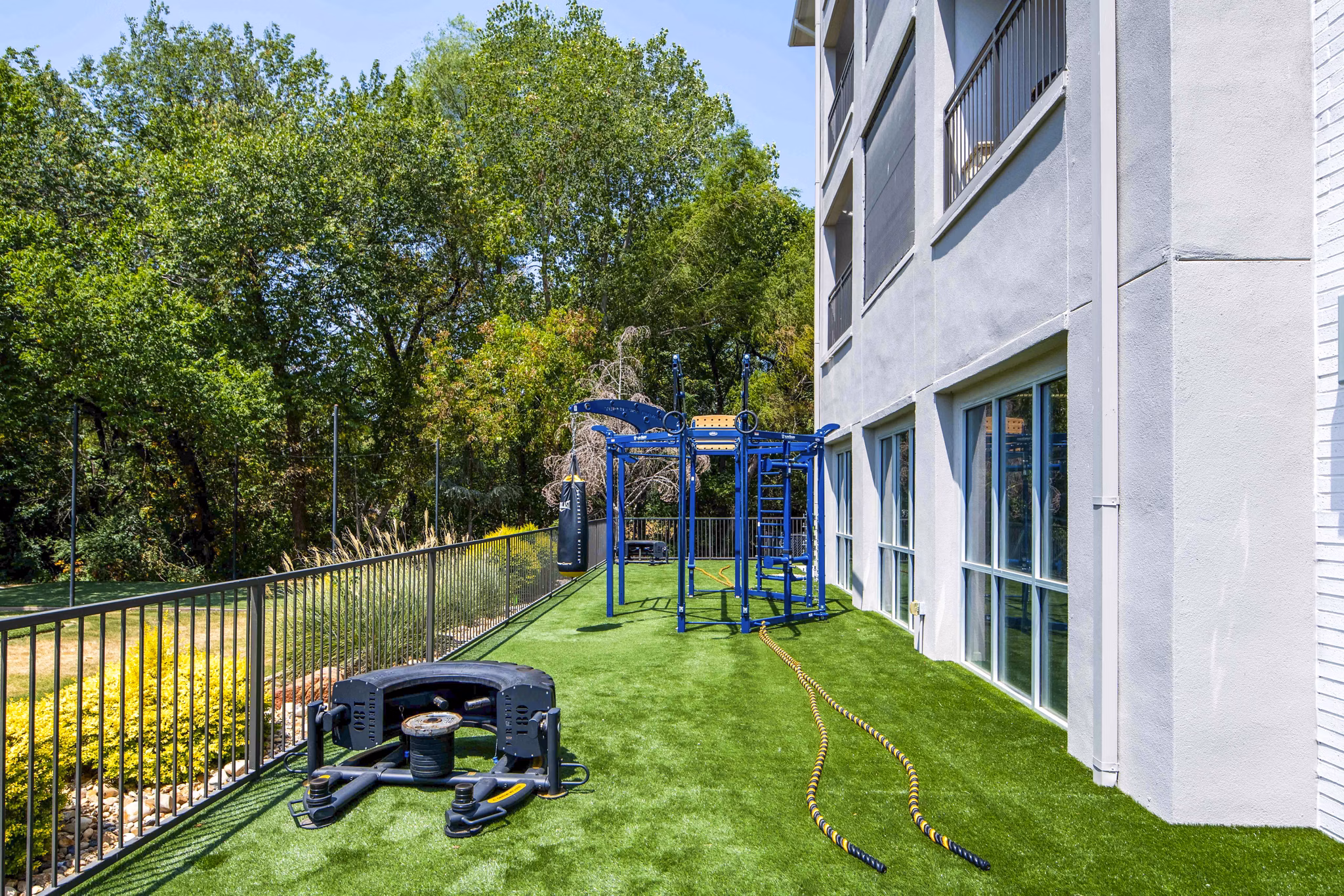 Outdoor fitness center equipped with modern exercise stations at Broadstone on Trinity Apartments, offering a healthy lifestyle option