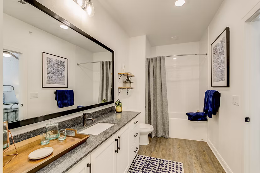 Modern bathroom with sleek fixtures at Elan Inwood Apartments, featuring stylish design and luxury amenities