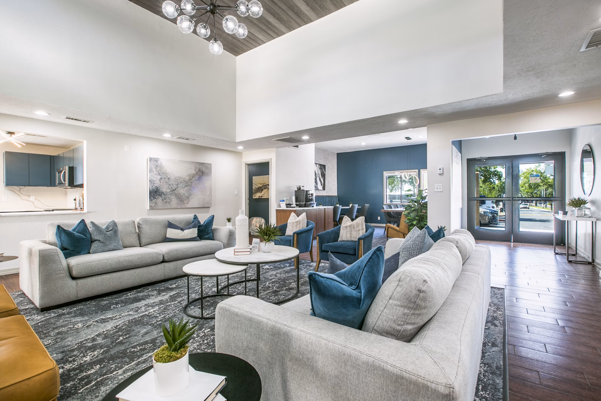 Clubhouse lobby with modern seating and decor at AYA ABQ Apartments