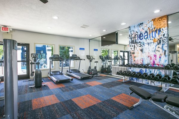 State-of-the-art fitness center with modern equipment at AYA ABQ Apartments