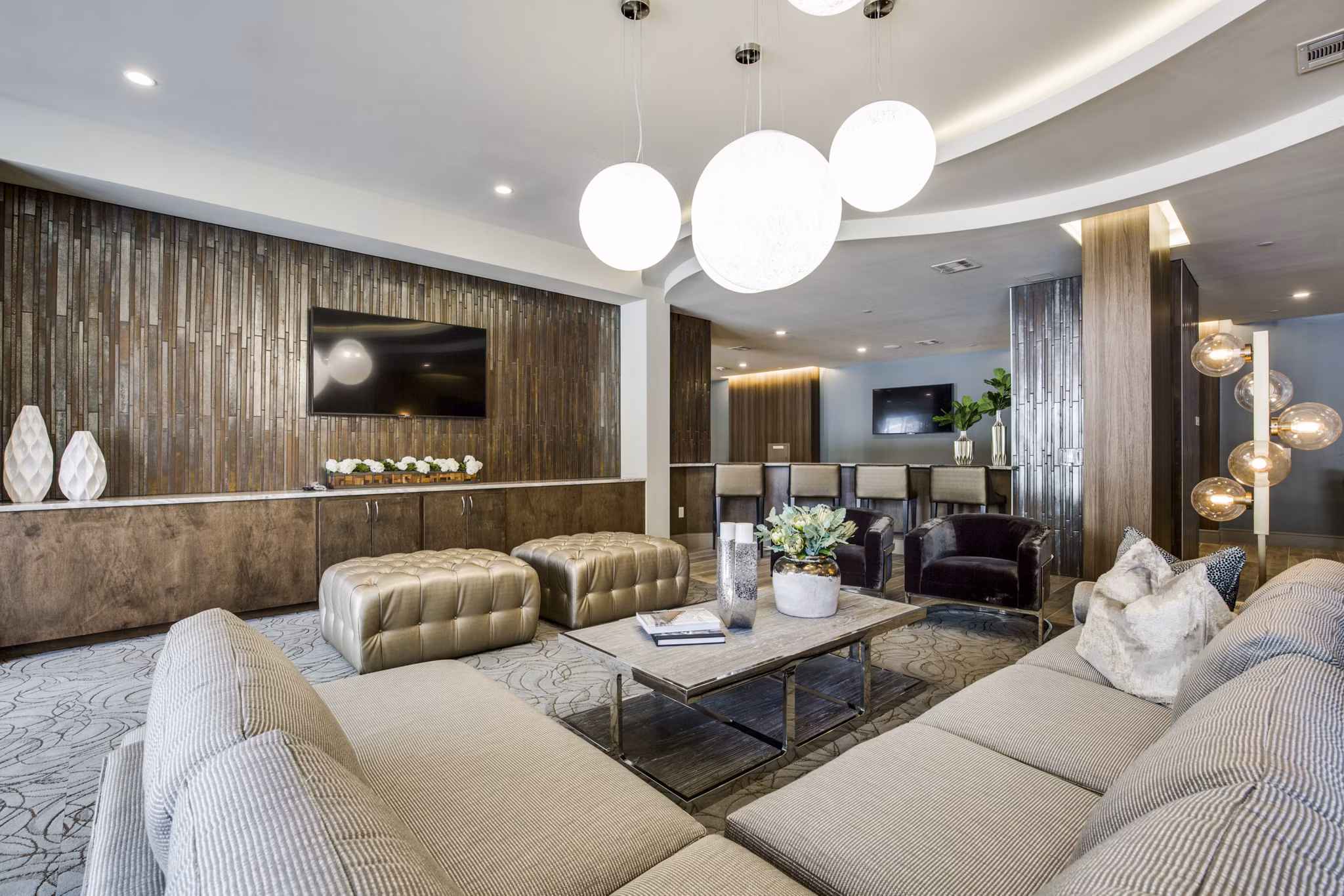 Elegant clubhouse at 1414 Texas Downtown Apartments with modern design and comfortable seating