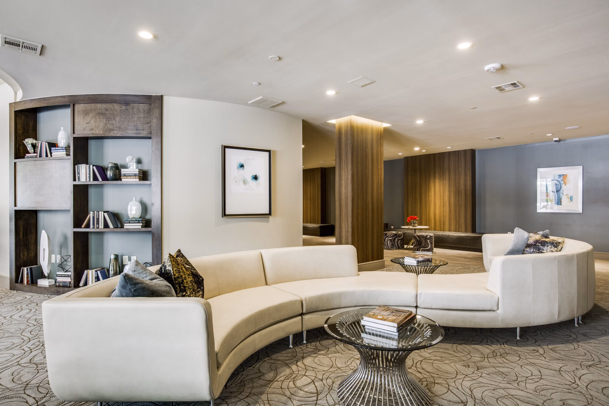 Modern clubhouse with contemporary design at 1414 Texas Downtown Apartments, featuring luxury amenities for resident gatherings