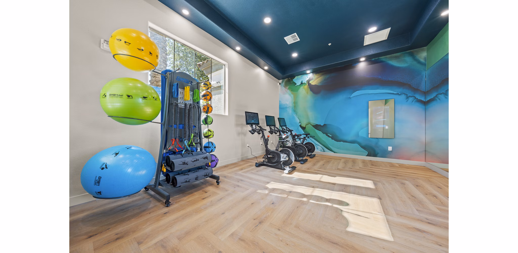 Fitness center with modern equipment at Bella Mirage Apartments