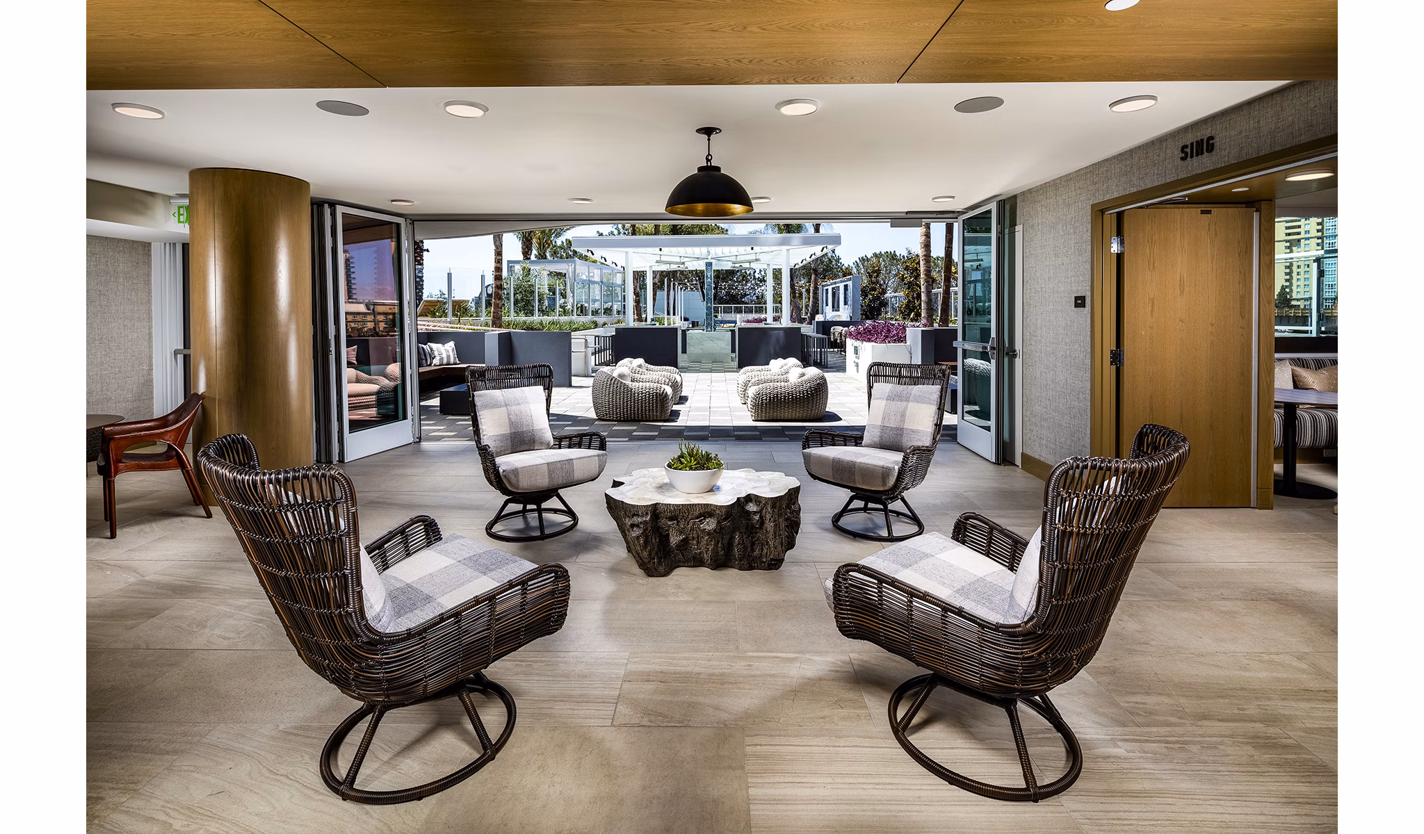 Elegant clubhouse with modern design at Palisade at Westfield UTC Apartments, San Diego