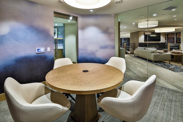 Modern meeting facility with sleek design at Palisade at Westfield UTC Apartments, ideal for hosting gatherings and productive sessions