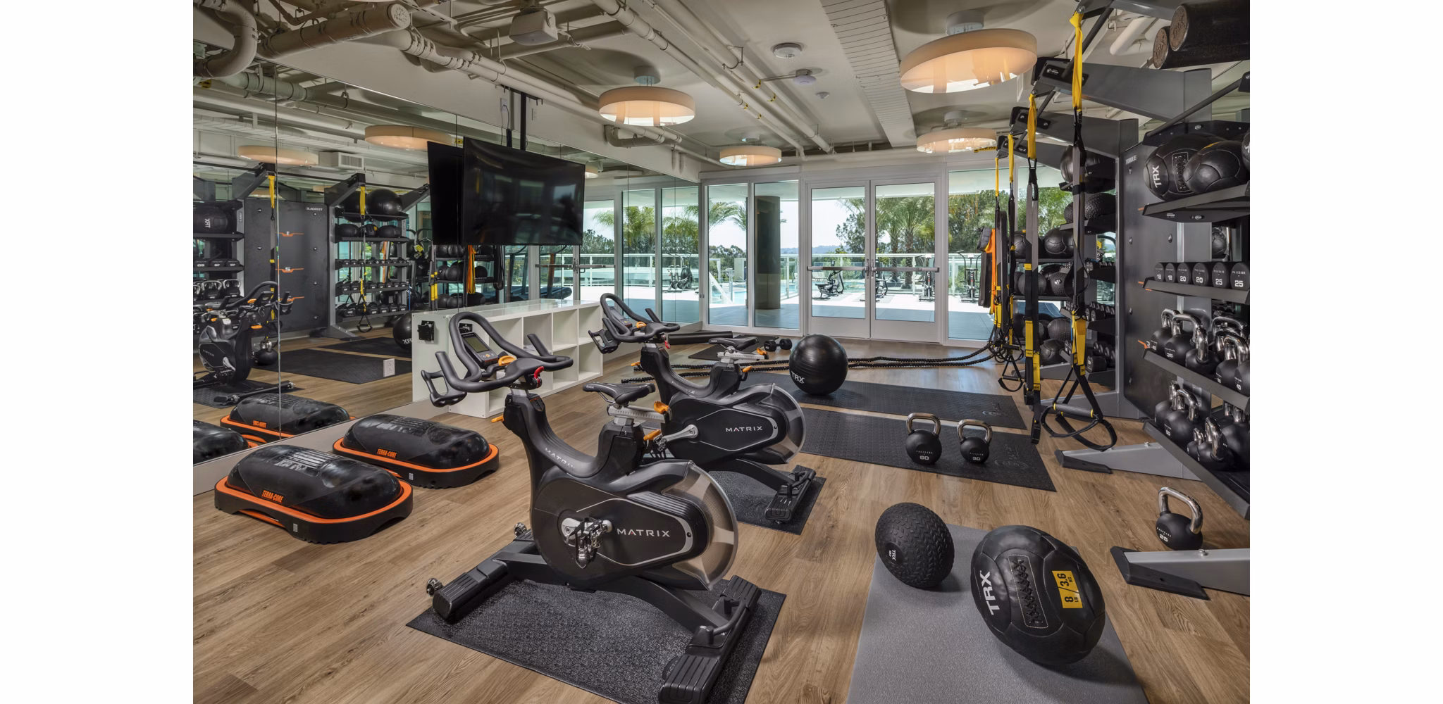 Palisade at Westfield UTC: State-of-the-art fitness center with modern equipment for luxury apartment living