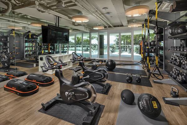 fitness center at Palisade at Westfield UTC Apartments