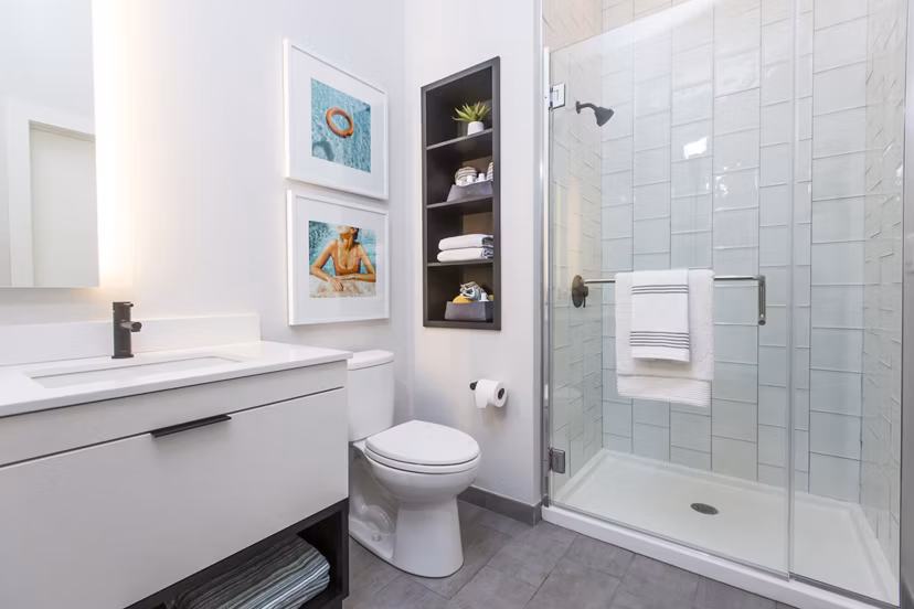 Modern bathroom with sleek fixtures and vanity at 500 Ocean Ave Apartments