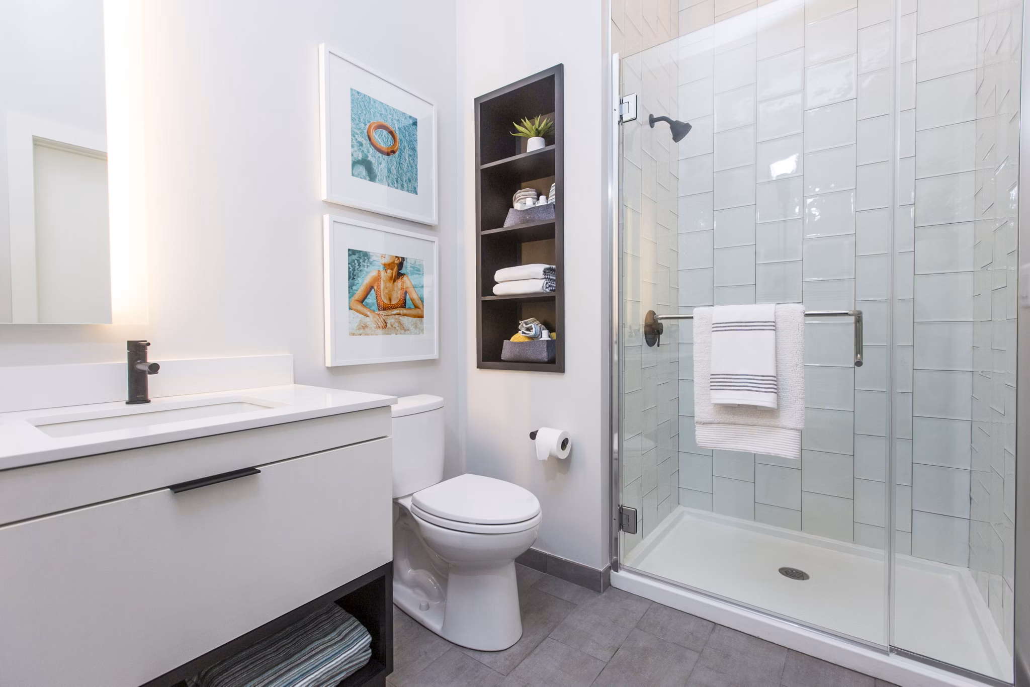 Modern bathroom with sleek fixtures and vanity at 500 Ocean Ave Apartments