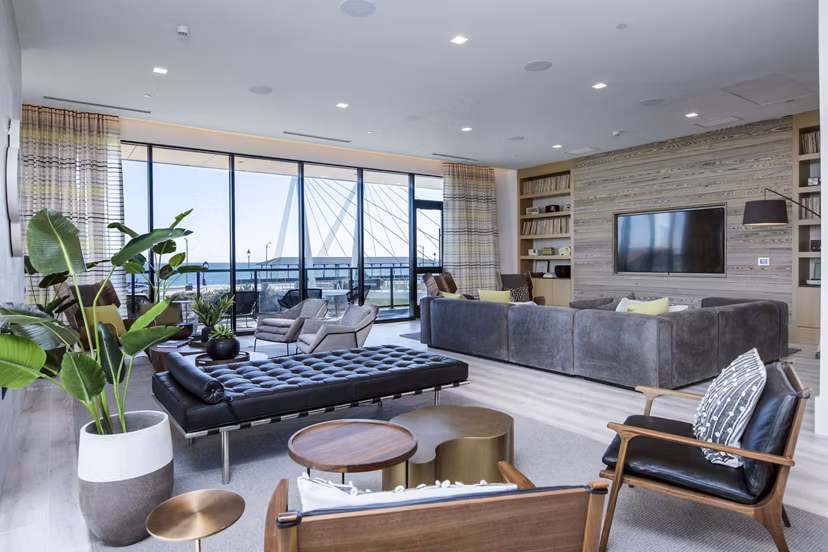 Clubhouse with contemporary design and vibrant decor at 500 Ocean Ave Apartments