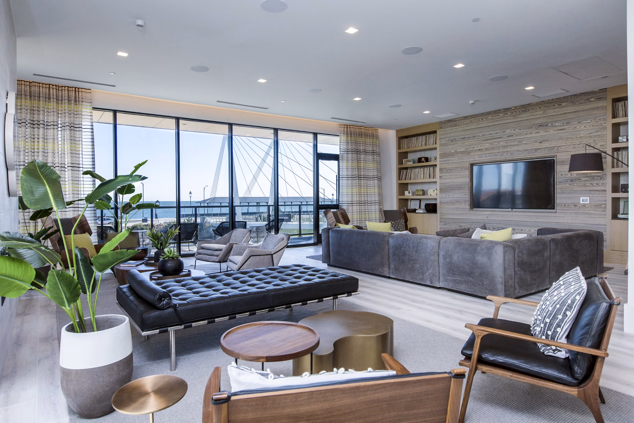 Clubhouse with contemporary design and vibrant decor at 500 Ocean Ave Apartments
