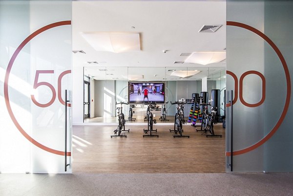 Modern fitness center with state-of-the-art equipment at 500 Ocean Ave Apartments, a Greystar luxury community