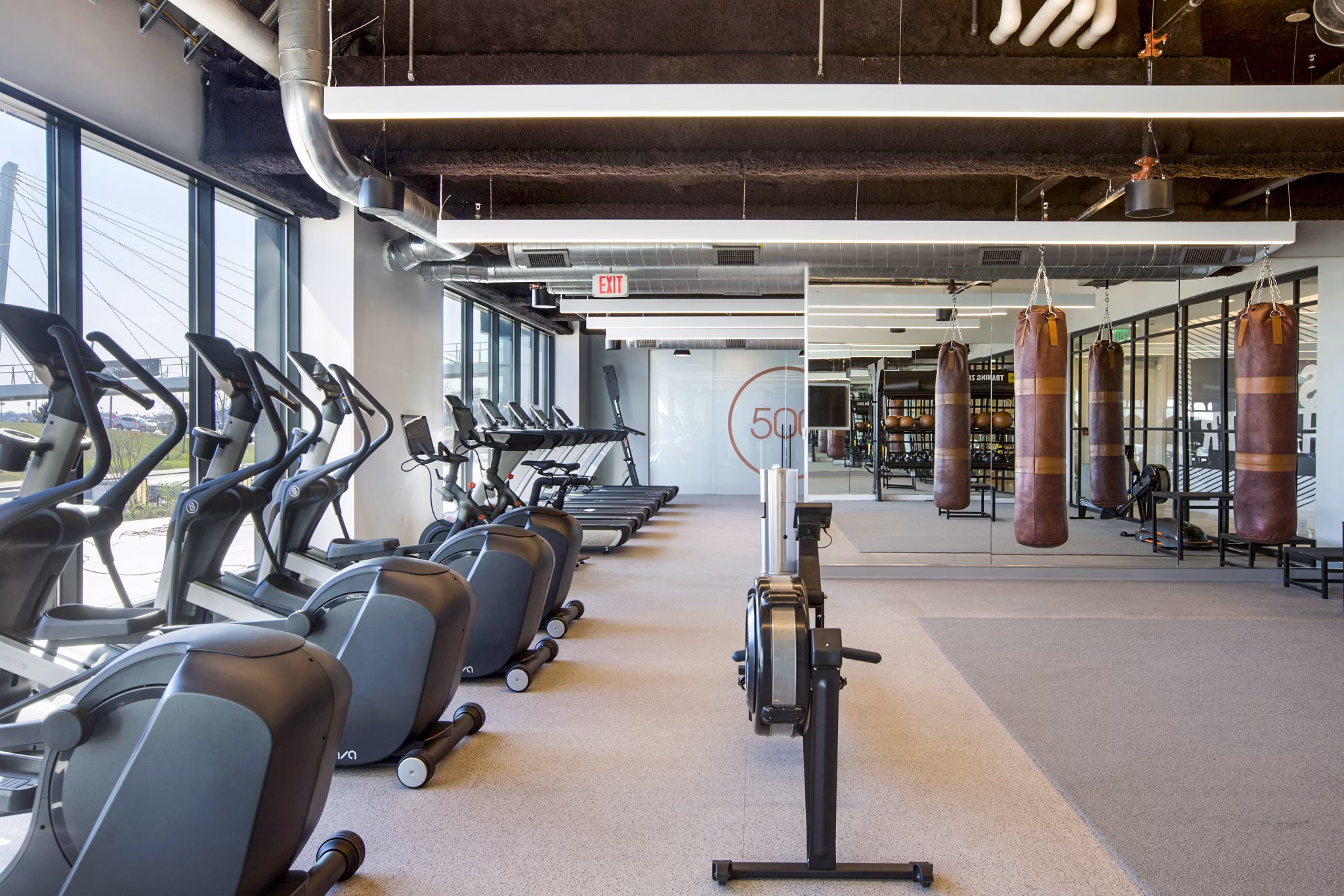 Modern fitness center offering state-of-the-art equipment at 500 Ocean Ave Apartments