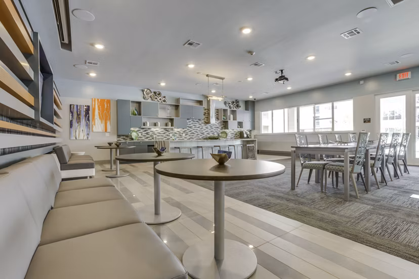 Clubhouse featuring modern decor and social lounge at The Grayson Apartments in luxury community