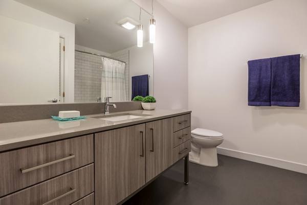 bathroom at Pike Motorworks Apartments