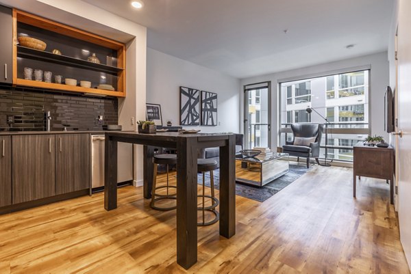 kitchen at Pike Motorworks Apartments