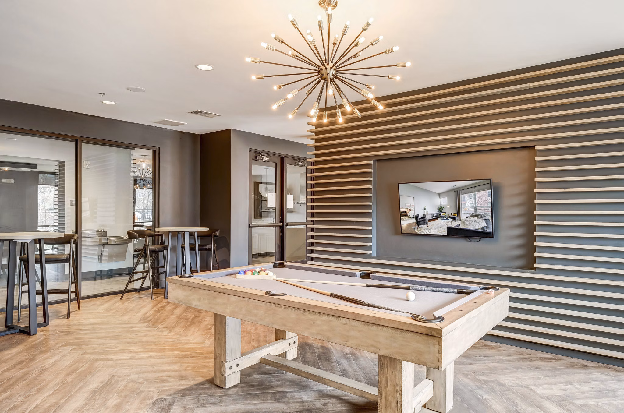 Elegant clubhouse with modern furnishings at Mason at Alameda Station Apartments