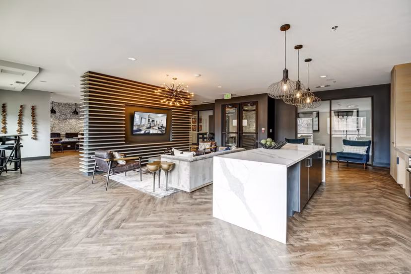 Elegant clubhouse with modern design at Mason at Alameda Station Apartments, perfect for luxury living and community events
