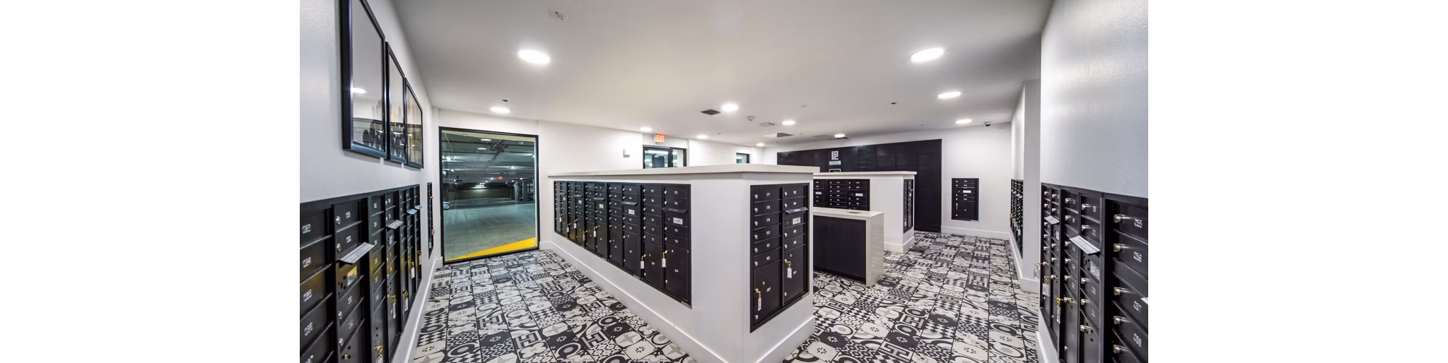 Mail room with modern design at Clarendon Apartments