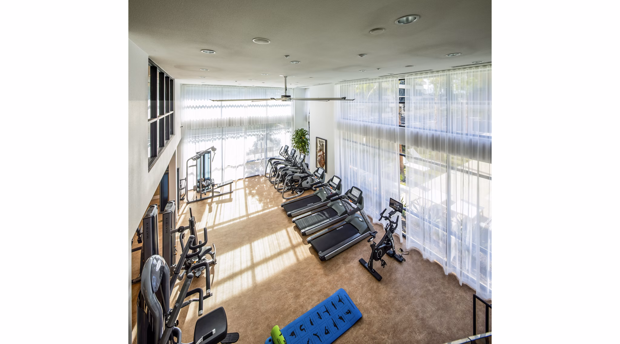 Modern fitness center with state-of-the-art equipment at Clarendon Apartments, a luxury living community suitable for active lifestyles